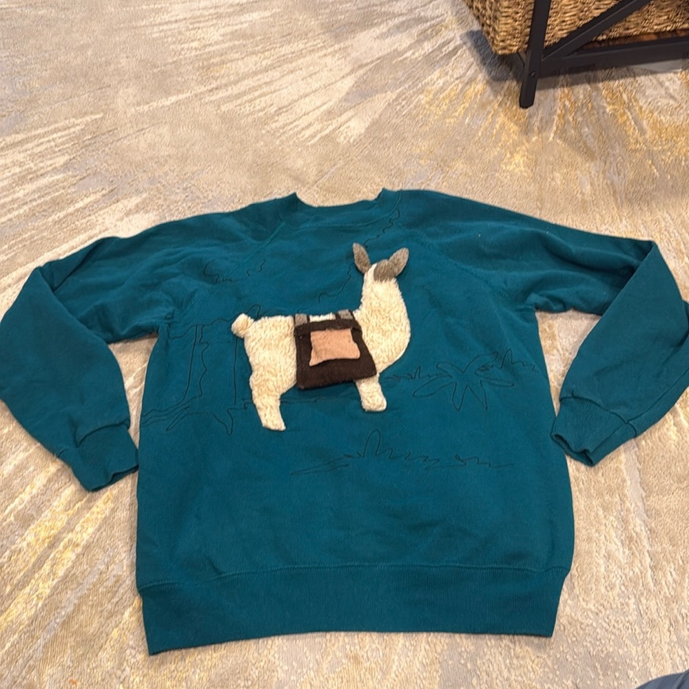 Vintage 80’s Hanes Llama Alpaca Sweatshirt Teal Size Large